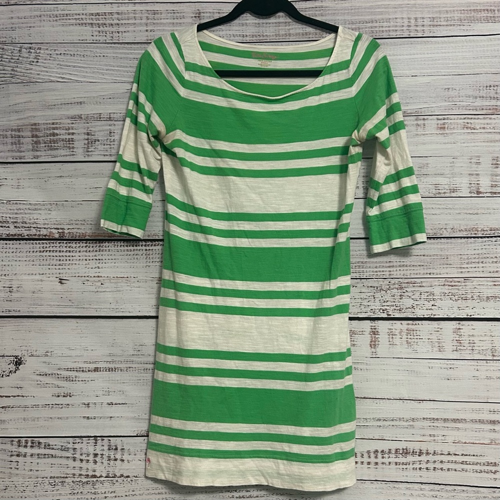 Lilly Pulitzer Green Striped Cotton T-Shirt Dress | Casual Summer Preppy S